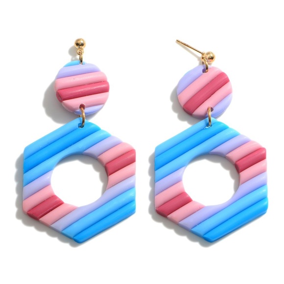 New clay polymer hexagonal drop earrings - Picture 1 of 1